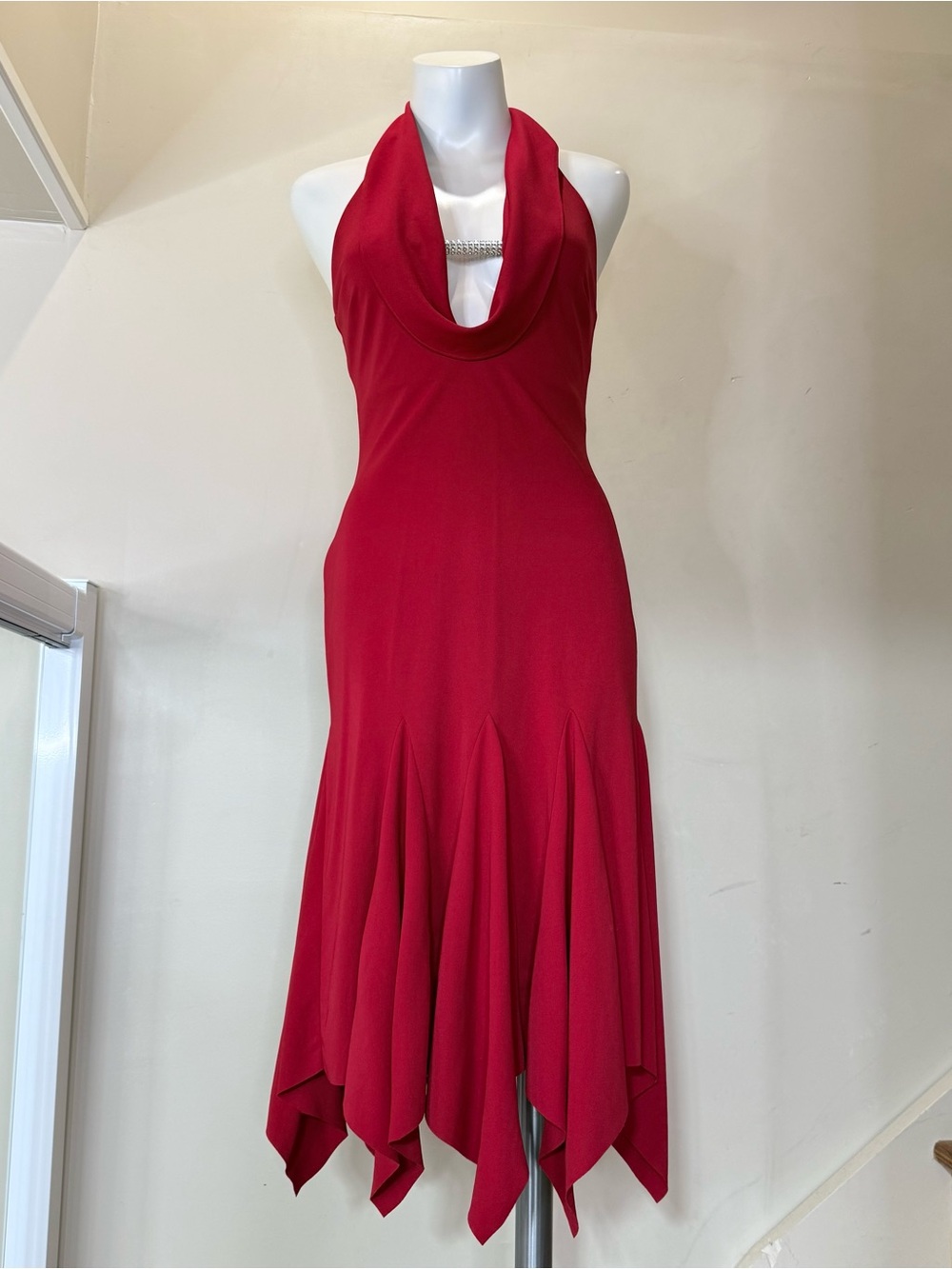 Vintage Vanessa Stevens Red Halter Cowl Neck Dress (see measurement for sizing)